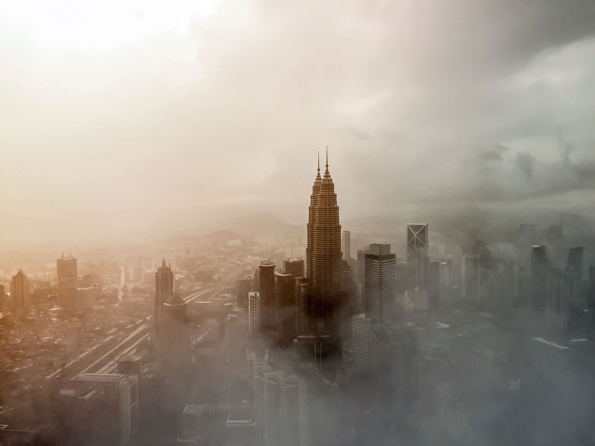 View of the city through the morning mist near Sunway Lagoon