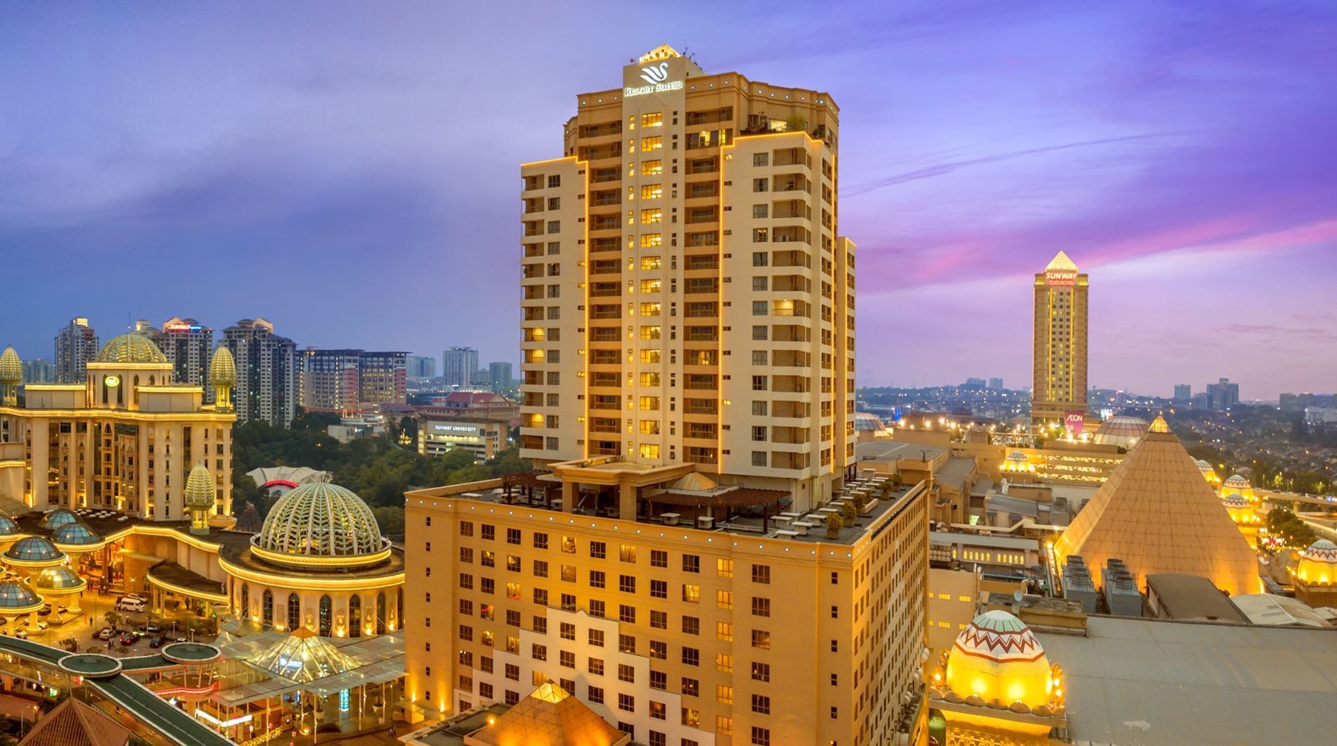 Exterior view of Sunway Hotel Pyramid at night